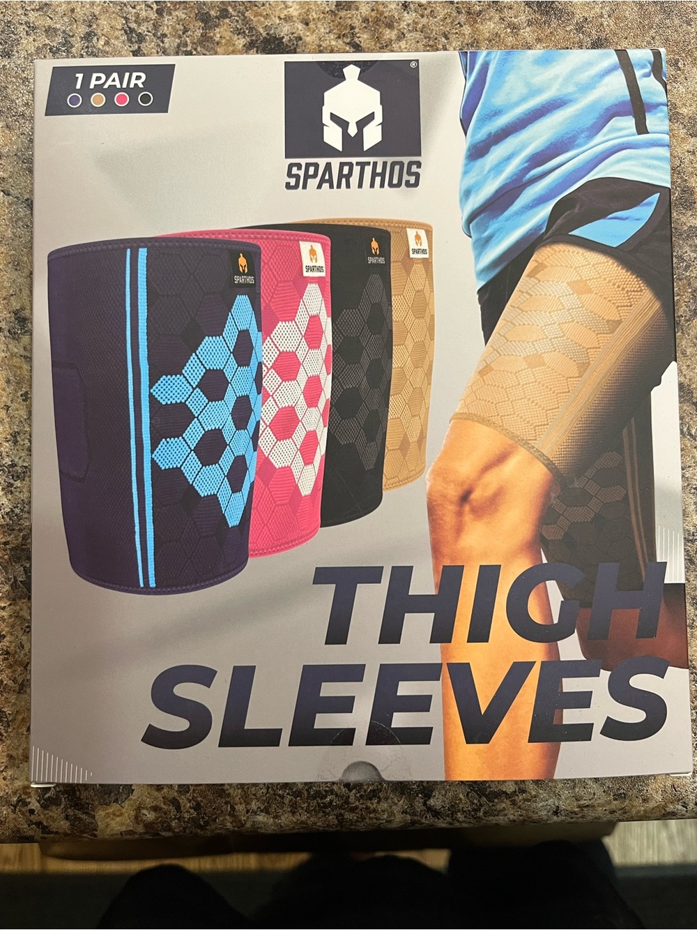 Men’s Black Thigh Sleeve with Blue Pattern - Compression Support